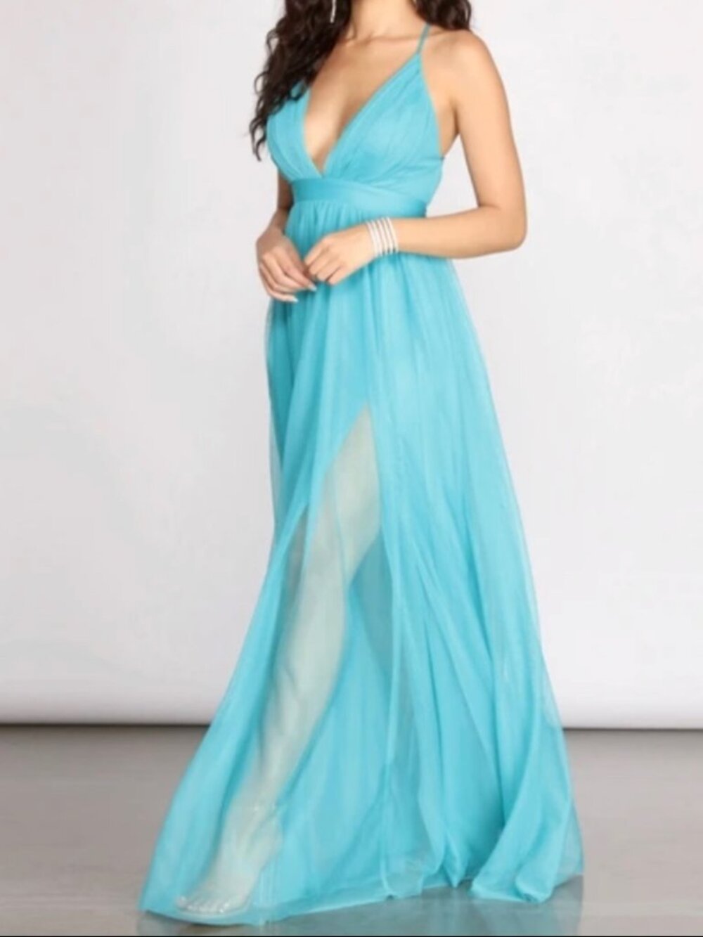 NWT Windsor plunging V-neck tulle formal maxi dress large